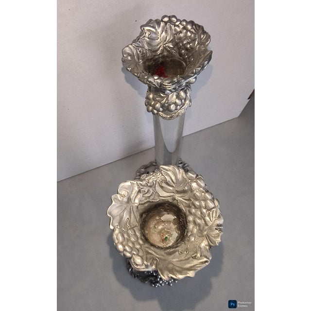 1990s Pair Pewter and Glass Tall Candlesticks by Etain Zinn For Sale - Image 4 of 4