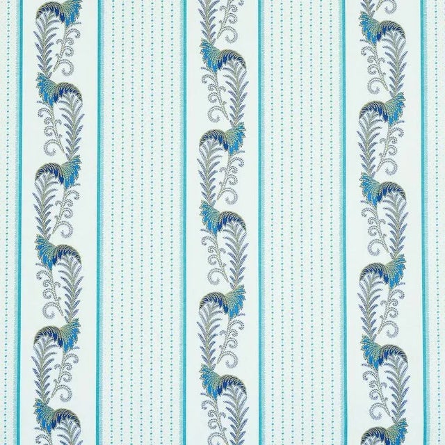 Sample - Schumacher Aleksy Stripe Fabric in Teal For Sale