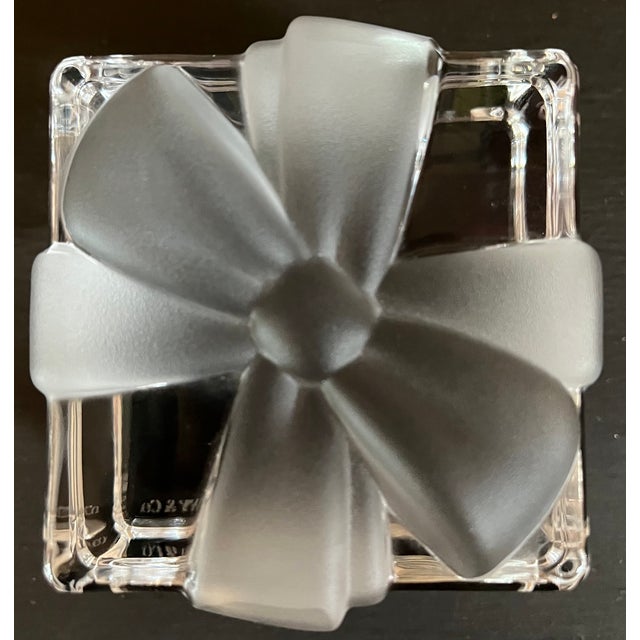 Tiffany & Co. Crystal Present Gift Box Paper Weight crafted from premium heavy lead crystal. Frosted glass ribbon and bow...