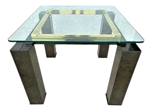 Mid-Century Modern Milo Baughman Style Italian Black Chrome Brass Glass Coffee Side End Table