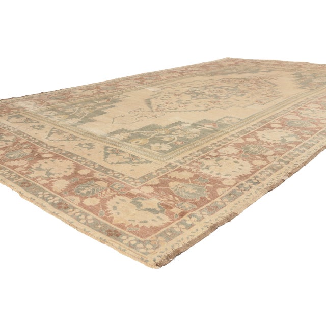 53680 Vintage Turkish Oushak Rug, 07'09 x 12'09. The Anatolian Legacy: A Vintage Turkish Oushak Masterpiece of Timeless...