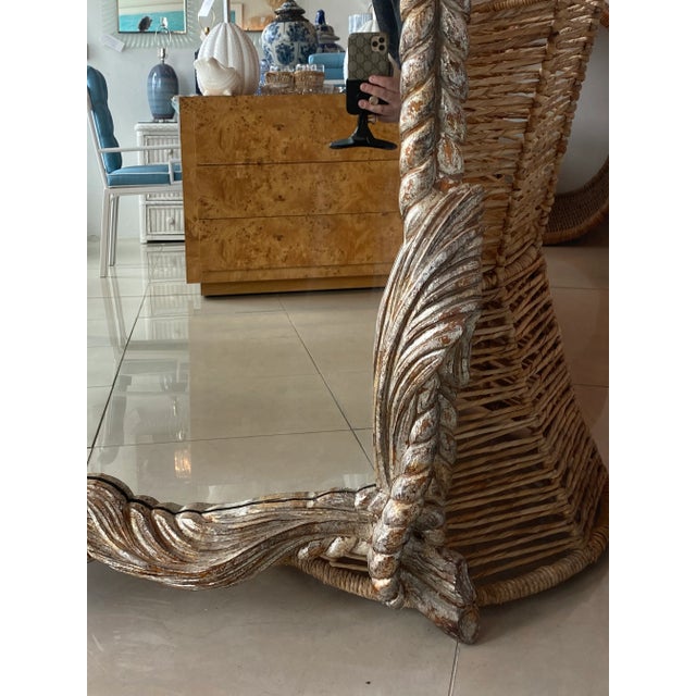 1970s Vintage LaBarge Italian Silver Wood Carved Palm Tree Frond Wall Mirror Serge Roche Style For Sale - Image 5 of 11