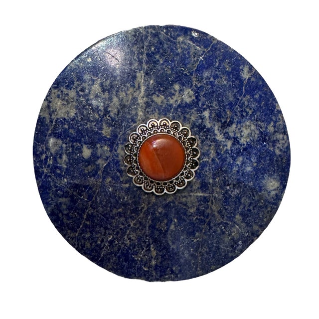 Blue Mid 20th Century Lapis Lazuli Keepsake Box With Cabochon Stone For Sale - Image 8 of 12