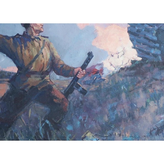 Great Patriotic War Painting, Antique Soviet Socialist Realism Art, 107-150 For Sale - Image 6 of 6