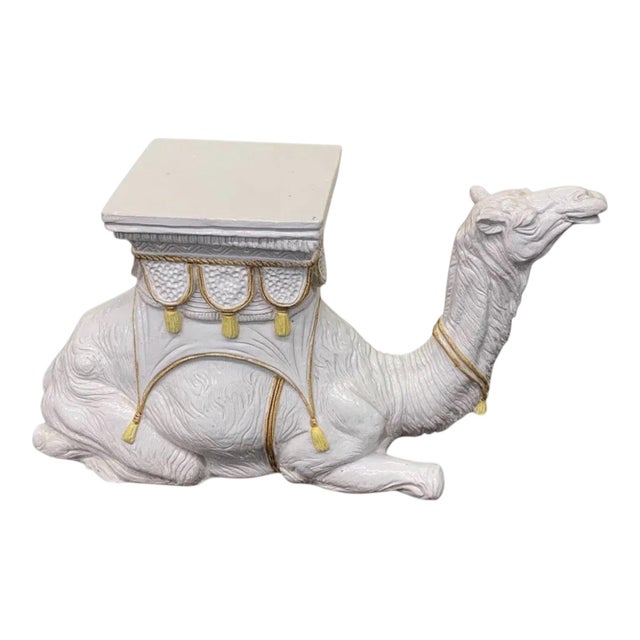 Ceramic Large Scale Hollywood Regency Italian White & Yellow Tassel Terracotta Camel Side Table / Garden Seat For Sale - Image 7 of 7