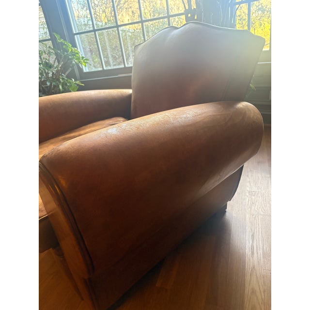 1920s French Art Deco Leather Club Chairs. For Sale - Image 4 of 7