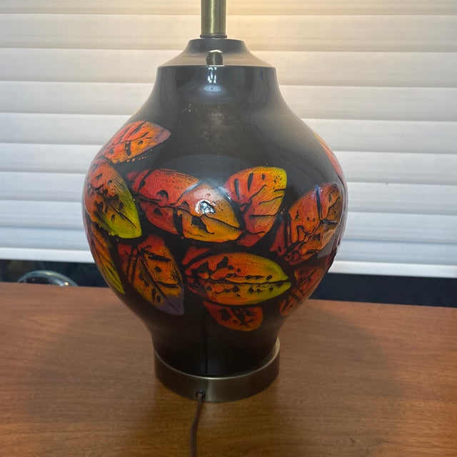 1940s Gorgeous Moorcroft Pottery Black Vase With Orange and Yellow Lamp Attributed to William Moorcroft. For Sale - Image 4 of 6