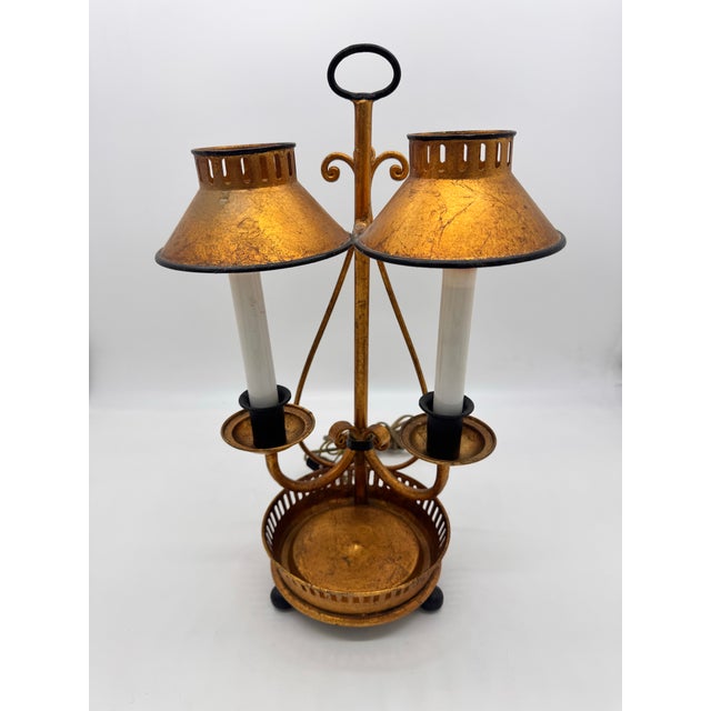 Metal 1960s Italian Florentia Tole Double Light Bouillotte Lamp For Sale - Image 7 of 7