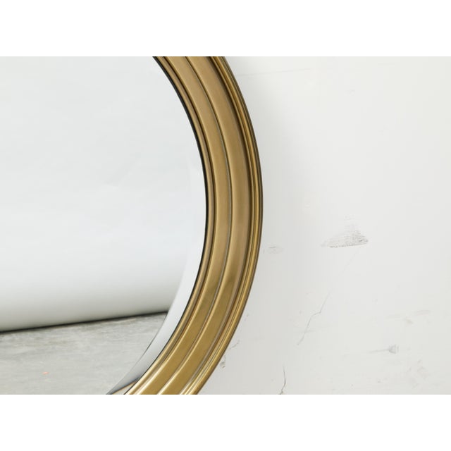 Mid 20th Century Midcentury Brass Circular Mirror with Stepped Frame and Beveled Edge For Sale - Image 5 of 7