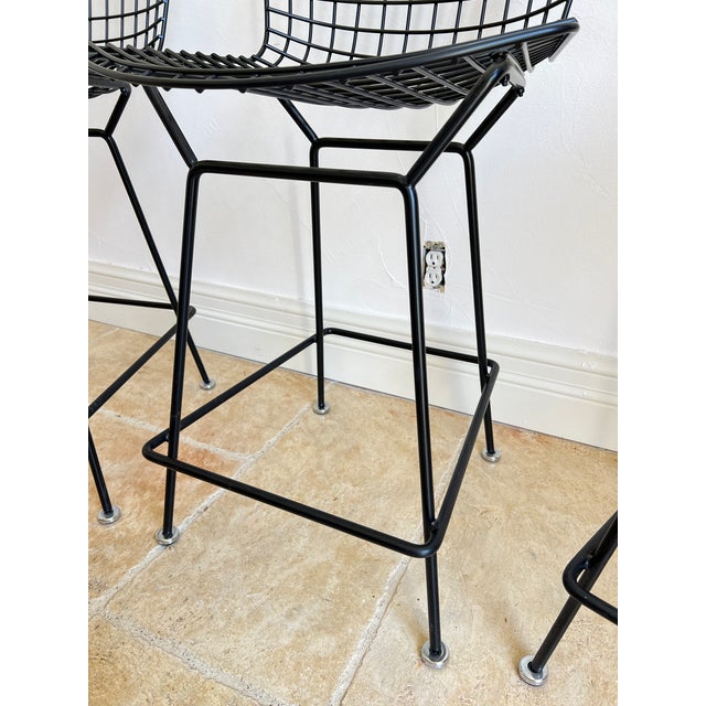 Knoll Late 20th Century Authentic Knoll "Bertoia" Black Bar Stools - Set of 3 For Sale - Image 4 of 14