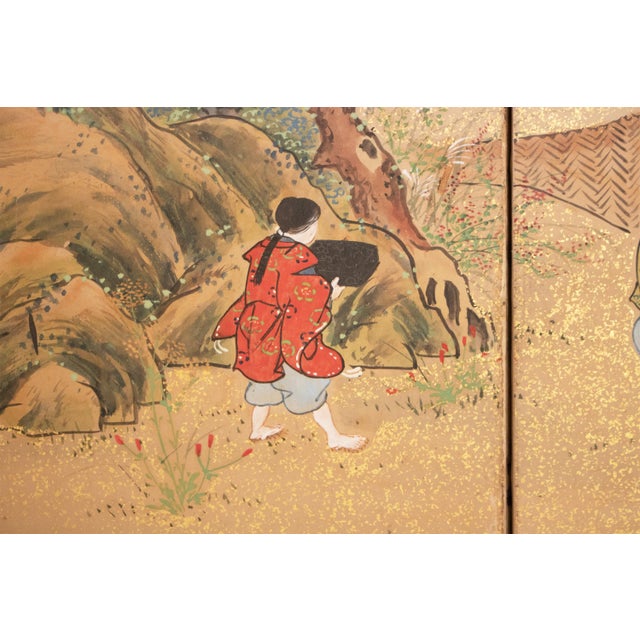 C. 1800s Edo to Meiji Era "The Tale of Genji", Japanese Yamato-E Style Byobu Screen For Sale - Image 4 of 18