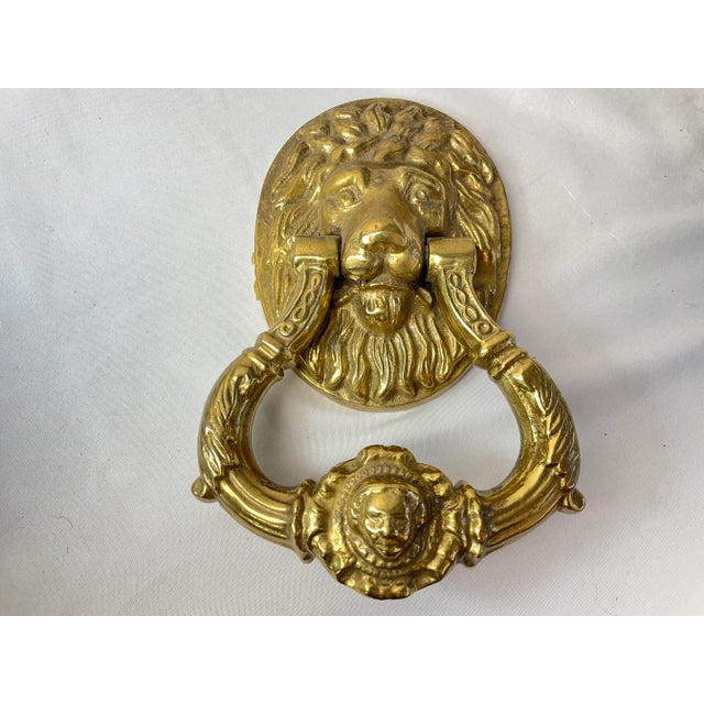 Brass 1970s Solid Brass Lion Head Door Pull For Sale - Image 8 of 8