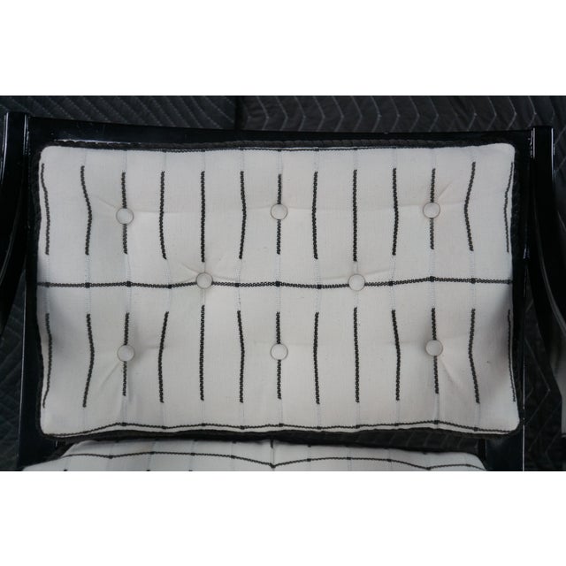 Mid Century Diminutive Black Lacquer Tufted & Striped Chinoiserie Arm Chair For Sale - Image 6 of 18