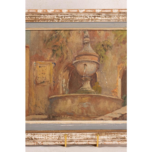 French Early 20th Century Framed French Fountain Landscape Oil Painting For Sale - Image 3 of 4