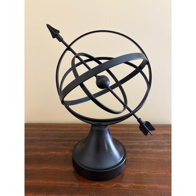 Vintage English Country Iron Black Garden Armillary Sundial For Sale - Image 9 of 10