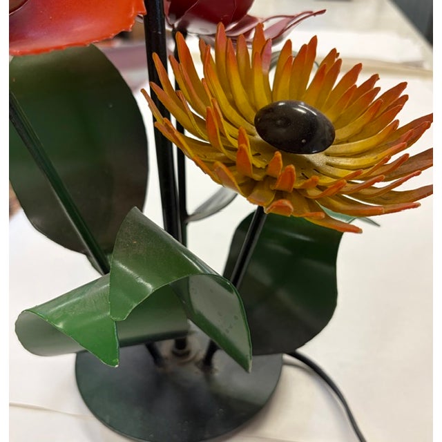 Mid Century Floral Toleware Lamp For Sale - Image 4 of 7