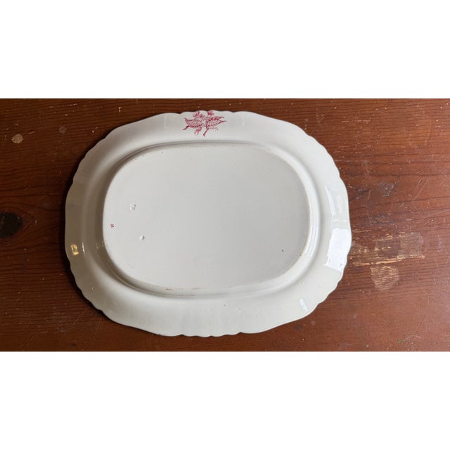 Pink A Very Fine Antique Pink Transferware Decorated Staffordshire Pattern Platter "Asiatic Plants" Pattern, Circa 1840's For Sale - Image 8 of 11