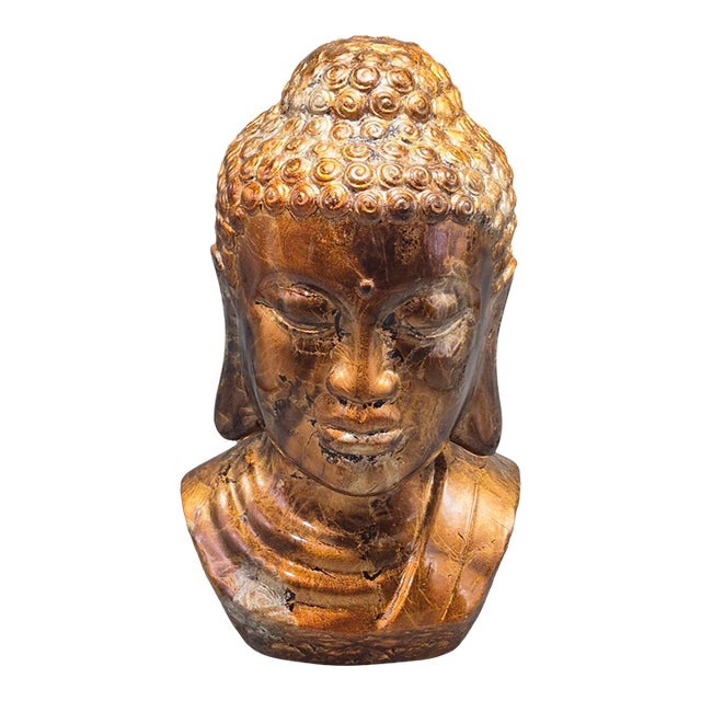 Terra-Cotta Pottery Painted Decorative Buddha Head Bust 13'' High For Sale