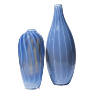 Vintage Murano Smoked Glass Vases Lined with Opaline Glass, 1980s, Set of 2 For Sale