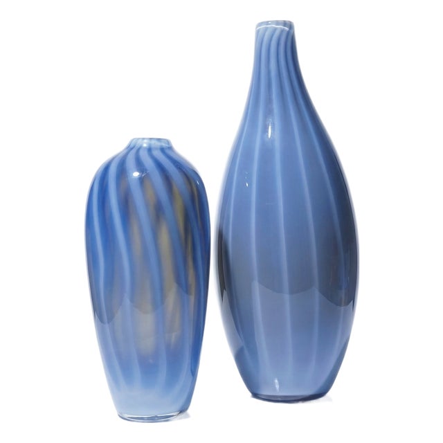 Vintage Murano Smoked Glass Vases Lined with Opaline Glass, 1980s, Set of 2 For Sale