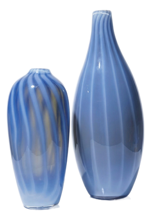 Vintage Murano Smoked Glass Vases Lined with Opaline Glass, 1980s, Set of 2