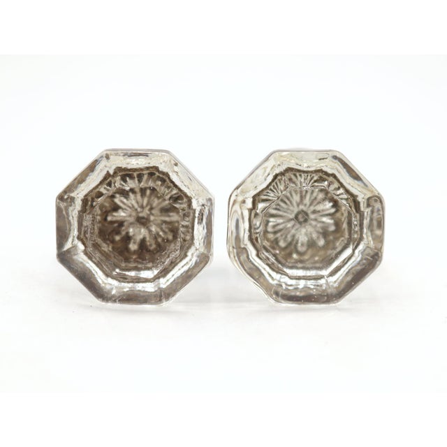 Mid 20th Century Pair of Vintage 1 In. Floral Octagon Glass Cabinet Knobs For Sale - Image 5 of 5