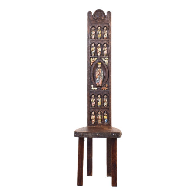 Spanish High Back Chair with Jesus and Apostles from Ormecasa, 1970s For Sale