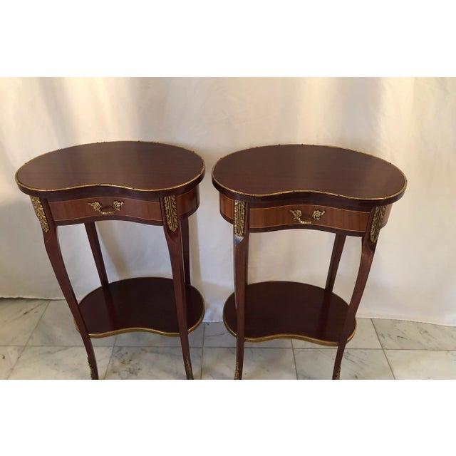 1940s Vintage Kidney Shaped Ormolu Side Tables - a Pair For Sale - Image 10 of 12