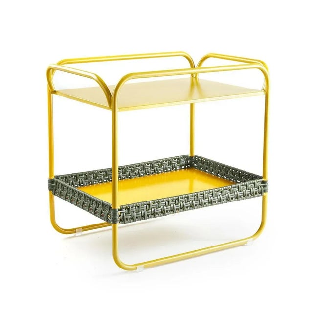 Dichas side table by cristina celestino. Materials: pvc strings made from recycled plastic, steel dimensions: d 55 x w 38...