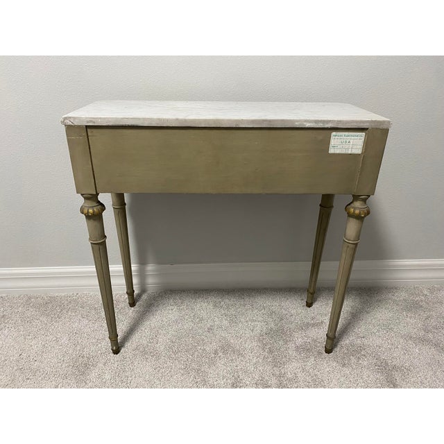 Gray Vintage Louis XVI Style Painted Gilt Marble-Top Narrow Console Table For Sale - Image 8 of 9