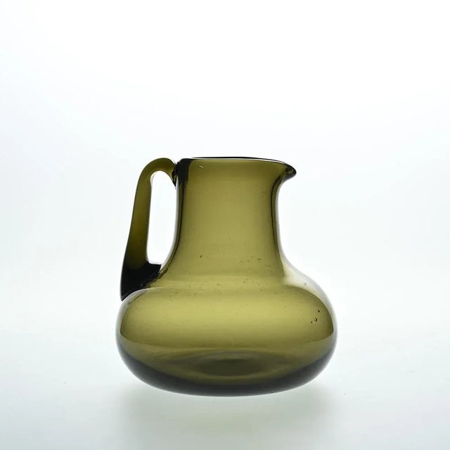 Olive Green Blown Glass Jug by Claude Morin, Dieulefit, 1976 For Sale - Image 6 of 7
