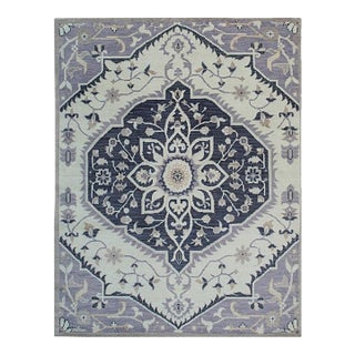 8x10 Gray Hand-Knotted Wool Floral Starburst Medallion Traditional Carpet Rug For Sale
