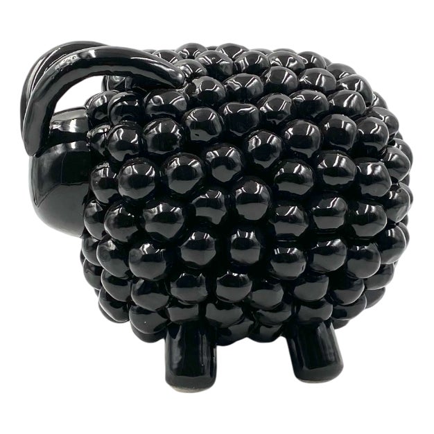 Black Ceramic Ram Sculpture, Italy, 1980s For Sale