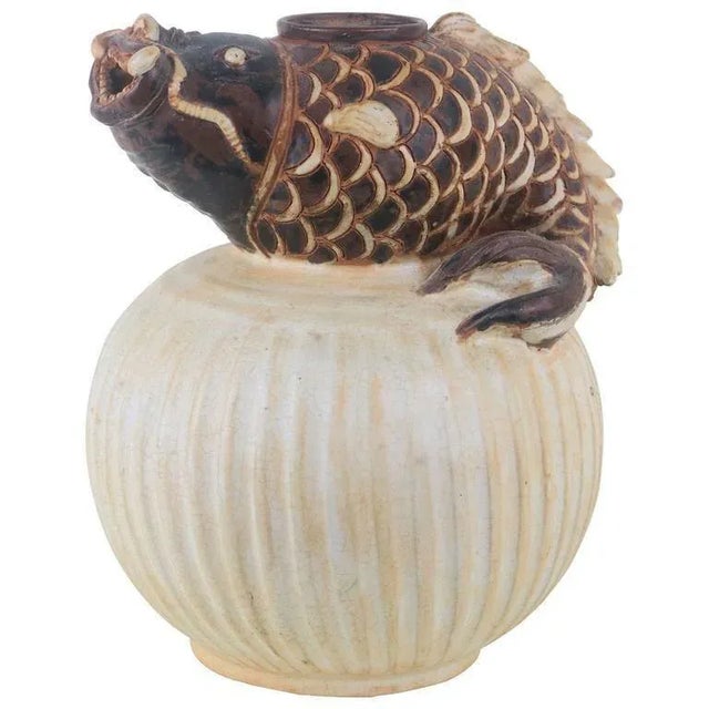 1960s Fantastical Vintage Thai Ceramic Fish Vase Vessel For Sale - Image 5 of 5