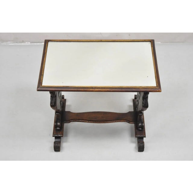 Antique Renaissance Revival Carved Winged Maiden Walnut Mirror Top Side Table For Sale - Image 4 of 11