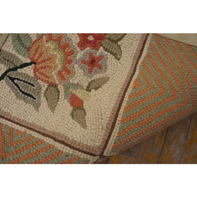 1930s Beige Rose Animal Folk Art Antique American Hooked Rug 10'0" X 13'9" Woven Wool Carpet For Sale - Image 9 of 9