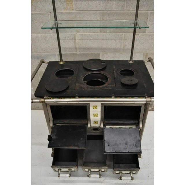 White European French or Belgium Cast Iron Art Nouveau Tile Wood Coal Burning Stove For Sale - Image 8 of 11
