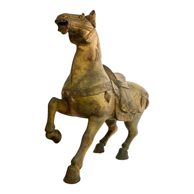 Mid 20th Century Hand-Carved Wood Large Tang Horse Dynasty Style Equestrian Asian Sculpture Decor For Sale