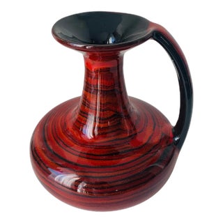 1980s Vintage Red Glaze European Ceramic Vase With Handle For Sale