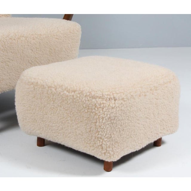 1940s Set of Lounge Chair and Ottoman in Lamb's Wool by Alfred Christensen, 1940s For Sale - Image 5 of 11