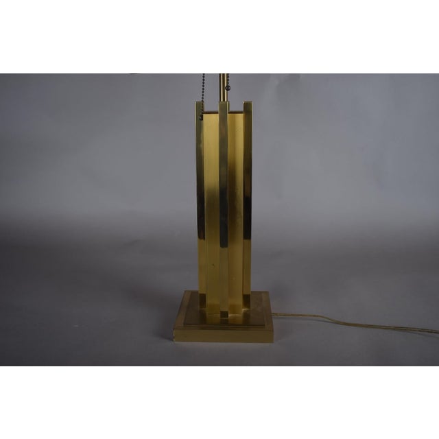 Gold Italian Hollywood Regency Brass Table Lamp with Caramel Lacquer Panels, 1970s For Sale - Image 8 of 9