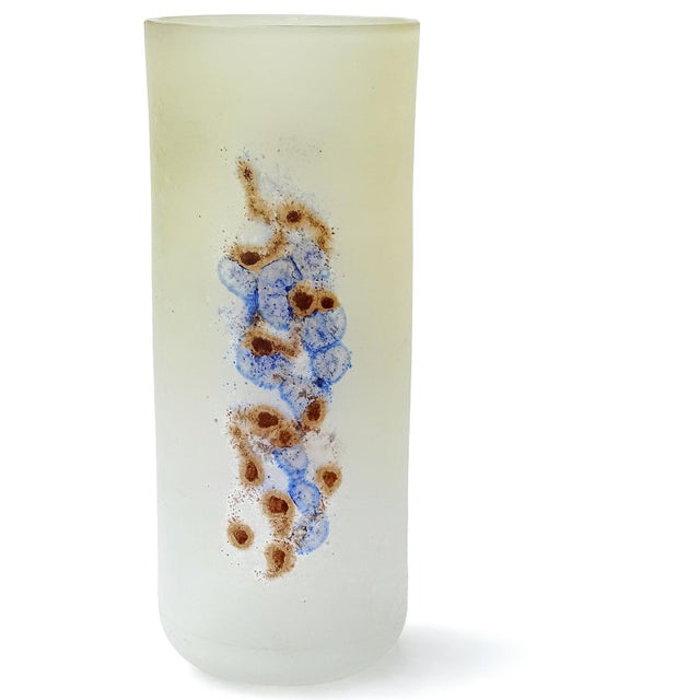 Murano Signed Murano Barbini Vintage Abstract Pattern Scavo Texture Italian Art Glass Cylinder Flower Vase For Sale - Image 4 of 9