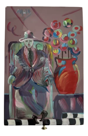 Peter Max Vintage Painted Lacquer Box, "Seated Man"