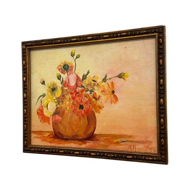 Impressionist Vintage Floral Still Life Oil Painting – Signed A. Hoodless – Framed Impressionist Flower Art For Sale - Image 3 of 8