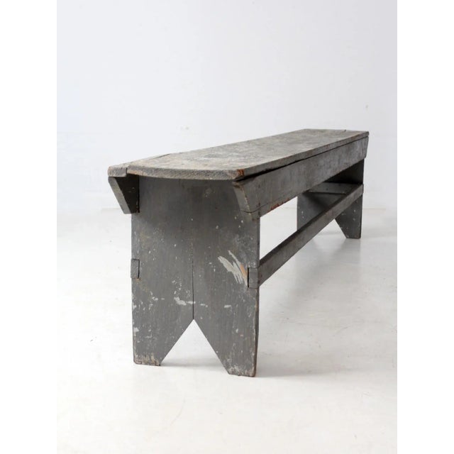 Wood Antique Painted Farmhouse Bench For Sale - Image 7 of 18