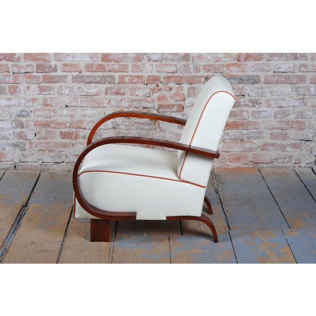 Art Deco Armchair in Walnut and Leather, Czech, 1930s For Sale - Image 11 of 13