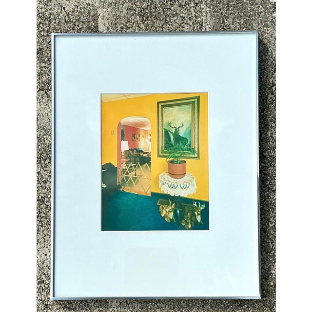 This evocative 1982 color photograph by Stephen Myers, titled “Monarch of the Hills,” is a masterful study of domestic...
