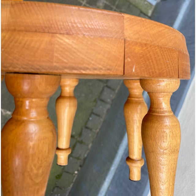 Vintage Scandinavian 6-Legged Low Stool in Pine and Leather, 1970s For Sale - Image 4 of 6