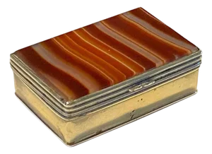 English Victorian Patinated Brass and Banded Agate Snuff Box