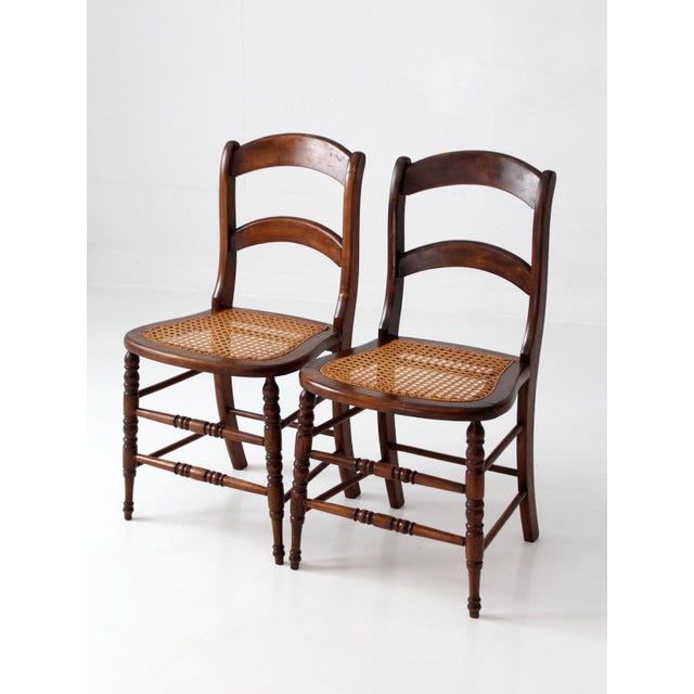 Antique Cane Seat Dining Chairs Pair For Sale - Image 6 of 11